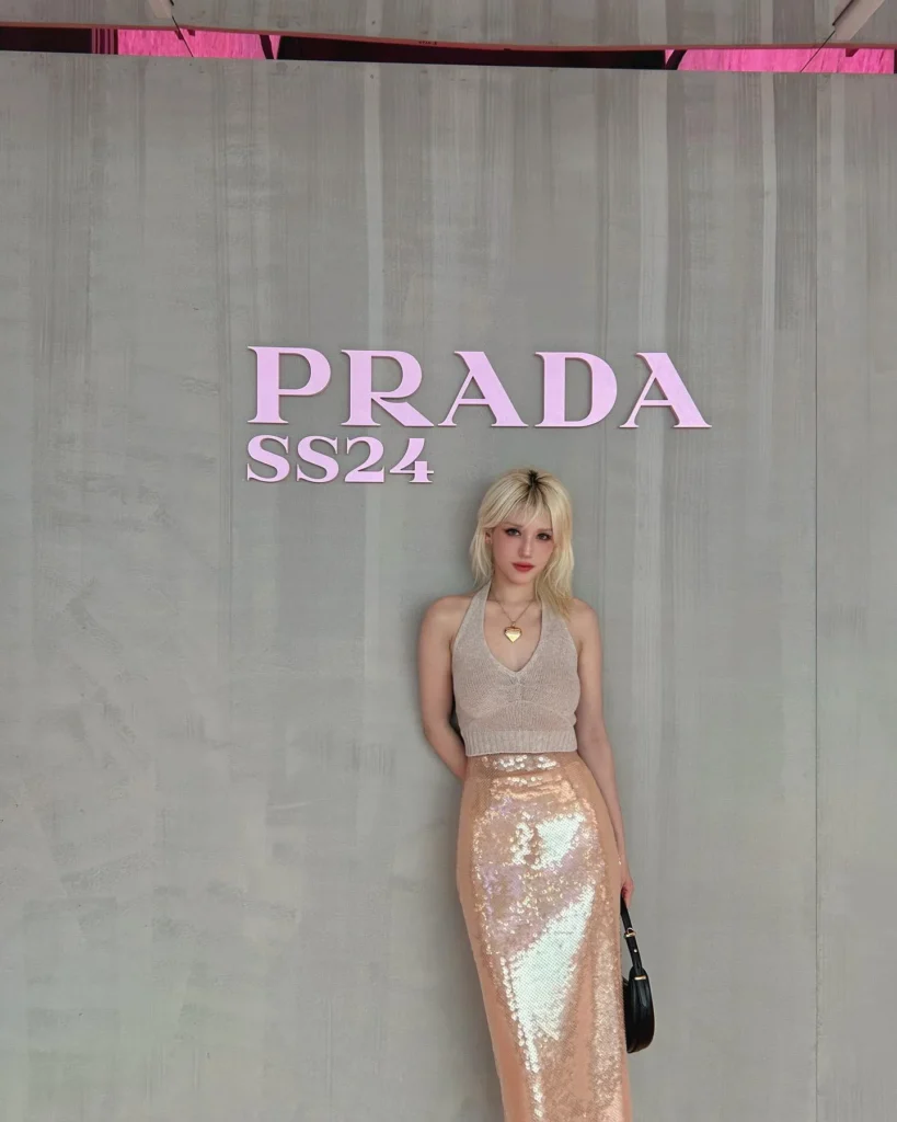 Jeon Somi Stuns in Sparkly Mermaid Skirt at Prada Fashion Show